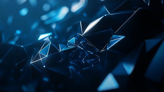 Abstract futuristic technology with polygonal shapes on dark blue background, 3d digital design concept
