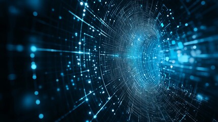 Abstract futuristic technology with polygonal shapes on dark blue background, 3d digital design concept