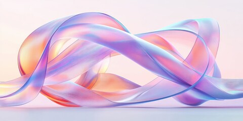 Fototapeta premium Translucent Iridescent Ribbons Abstract Composition Minimalist Design Light Background