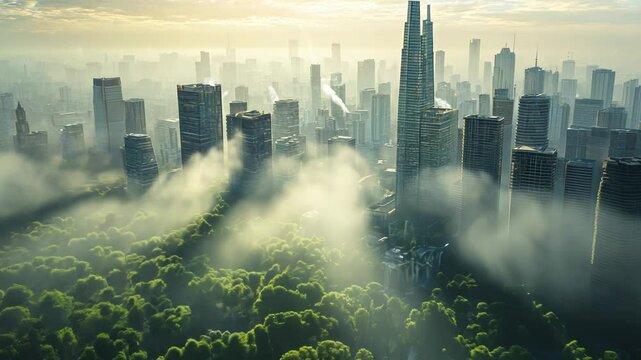 Misty Metropolis: Urban Oasis at Dawn