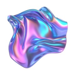 Naklejka premium Abstract iridescent holographic foil, flowing liquid texture, vibrant color, Isolated on White Background Cutout