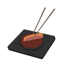 Vector Illustration Logo Clipart gyukatsu with chopsticks