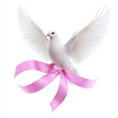 Fototapeta premium Dove carrying awareness ribbon isolated on white background