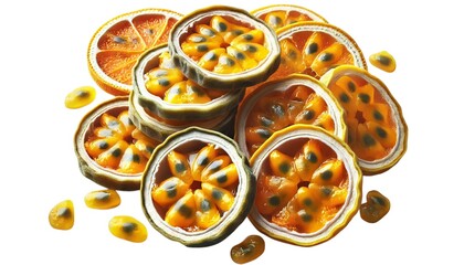 Vibrant Passion Fruit and Orange Slices  Tropical Fruit Still Life  Juicy Citrus  Exotic F