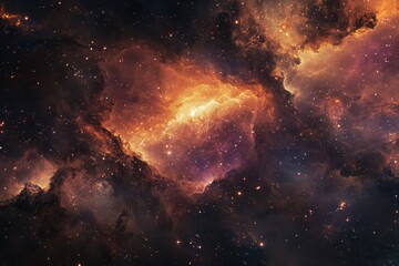Cosmic Nebula with Orange and Red Glowing Gas Clouds