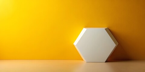 White Hexagon Shape Against Yellow Background Minimalist Product Display