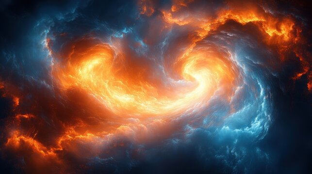 Swirling Blue and Orange Flames Abstract Background Generative AI