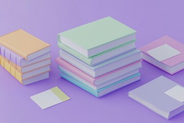 Fototapeta premium Pastel Colored Books and Notepads on Purple Background