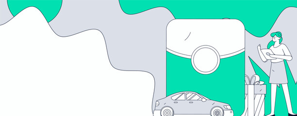 Flat vector concept operation hand drawn illustration of people taking a taxi
