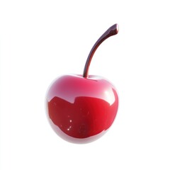 Single Shiny Red Cherry Isolated On White Background