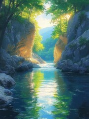 Canyon Reflections Tranquil River Scenic Landscape