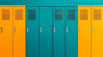 Close-up view of metal lockers in uniform rows, offering a minimalistic background for fitness, education, or secure storage content