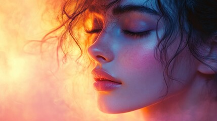 Beautiful Asian Woman Portrait With K-Beauty Makeup and Perfect Skin in Soft Focus for Skincare Commercial