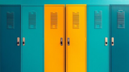 Empty hallway with rows of lockers, clean and professional stock image for storage-related concepts, gym visuals, or educational themes