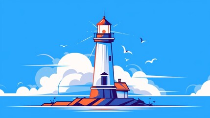 Beacon tower sign. Lighthouse line icon. Searchlight building symbol. Colorful outline concept. Blue and orange thin line lighthouse icon.