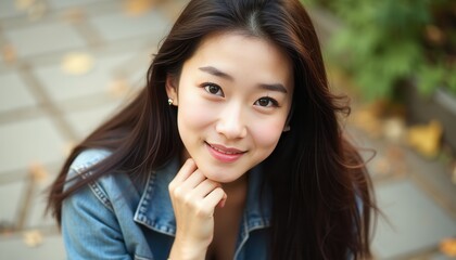 Obraz premium Smiling Young Asian Woman Outdoors Portrait Natural Beauty