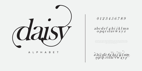Daisy typography beauty fashion elegant minimalist serif italic fonts decorative wedding vintage retro logos. Minimal luxury font alphabet logo. Vector illustration