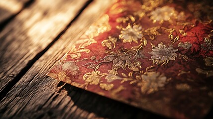 Fototapeta premium Vintage Elegant Floral Pattern on Red Background with Gold Accents