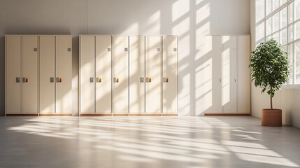 background featuring rows of lockers in minimalistic style.