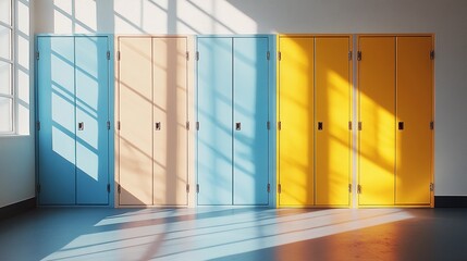 background featuring rows of lockers in minimalistic style.