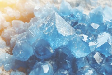 Obraz premium Stunning Close-Up of Sparkling Blue Crystals with Intricate Structures Reflecting Light and Enhancing the Natural Beauty of Mineral Collectibles