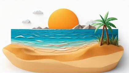 Sea, sand and sun at the beach on a white background.. Modern flat illustrator for website, presentation or graphic resources. Nobody, no human.