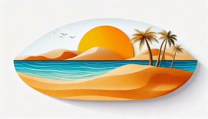 Sea, sand and sun at the beach on a white background.. Modern flat illustrator for website, presentation or graphic resources. Nobody, no human.