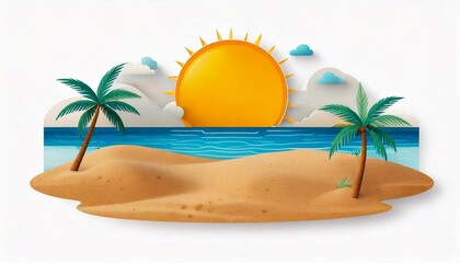 Sea, sand and sun at the beach on a white background.. Modern flat illustrator for website, presentation or graphic resources. Nobody, no human.