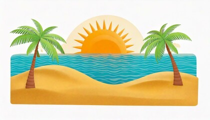 Sea, sand and sun at the beach on a white background.. Modern flat illustrator for website, presentation or graphic resources. Nobody, no human.