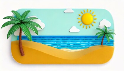Sea, sand and sun at the beach on a white background.. Modern flat illustrator for website, presentation or graphic resources. Nobody, no human.