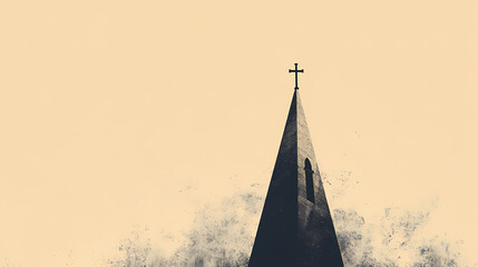 Fototapeta premium Church spire reaching skyward biblical illustration beige background christian aspiration and faith copyspace. Spire. Illustration