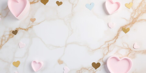 Obraz premium Valentine's Day Silicone Heart Molds on Marble Background for Baking or Epoxy Crafts