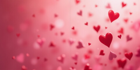 Obraz premium Floating Red and Pink Hearts on Soft Blurry Background, Romantic Valentine's Day and Love Concept