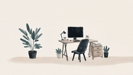 Fototapeta premium chair and table in room, , simple interior illustration