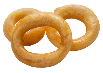 Onion ring paper bucket isolated on white, Deep fried Onions isolated on white background PNG file.