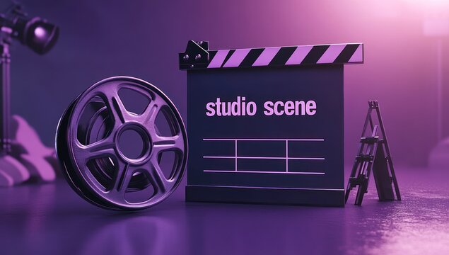Studio Scene with Film Reel and Clapperboard