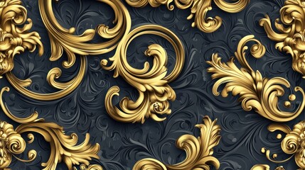 Ornate Gold Filigree Design on Dark Background