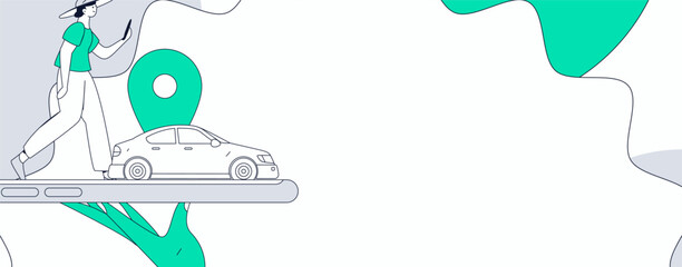 Flat vector concept operation hand drawn illustration of people taking a taxi
