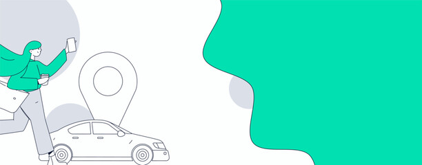 Flat vector concept operation hand drawn illustration of people taking a taxi
