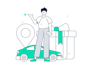 Flat vector concept operation hand drawn illustration of people taking a taxi
