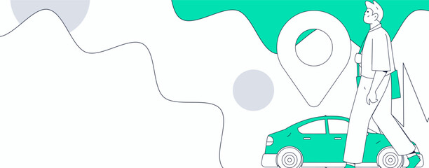 Flat vector concept operation hand drawn illustration of people taking a taxi
