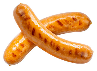 Grilled Sausages isolated on white background. Grilled smoke beef sausage isolated on white...