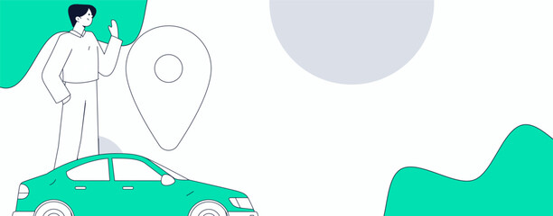 Flat vector concept operation hand drawn illustration of people taking a taxi
