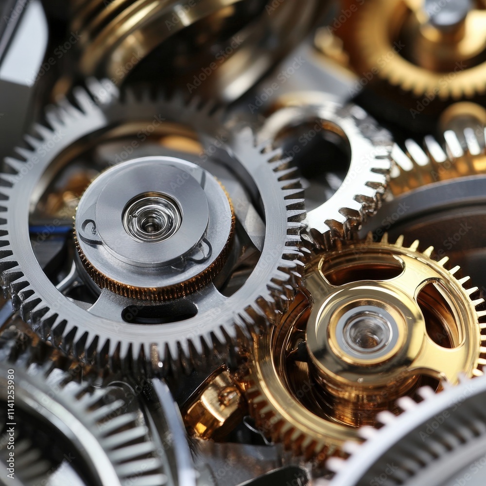 Poster A close up of a clock with many gears