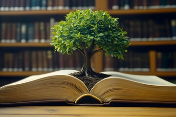 the tree of knowledge grows from an open book, a symbol of knowledge for all living things