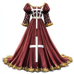 Elegant Maroon Gown with White Cross Design