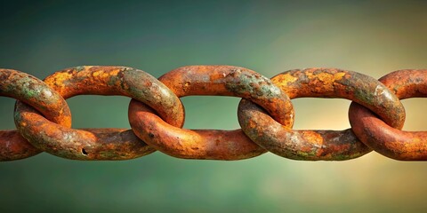 Fototapeta premium Close-up of a weathered, rusty chain, showcasing interconnected links against a blurred background.
