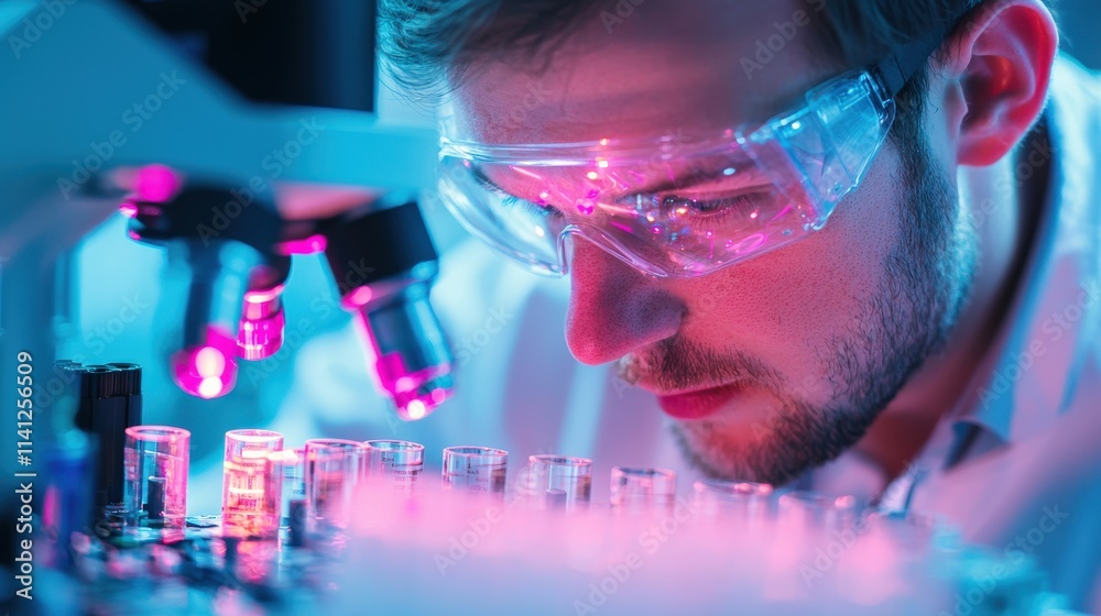Poster a technician performing real-time diagnostics on a high-performance circuit board under magnified li