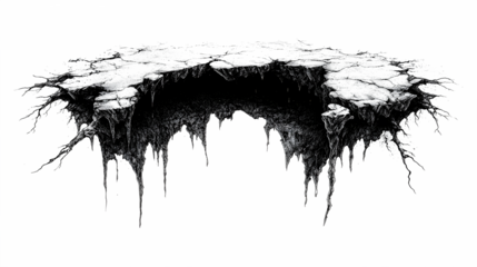 A black and white photo of a large hole in the ground