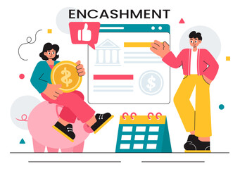 Encashment Vector Illustration featuring Employees Receiving Payment or Financial Compensation from Banking Collections in a Flat Style Background